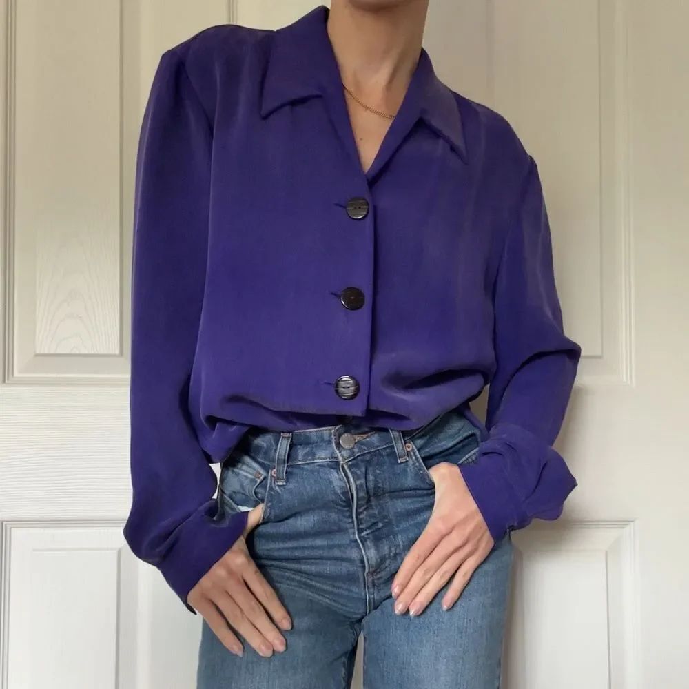 DNB Dana Buchman Purple flocked silk button up blouse